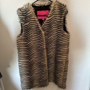 Betsey Johnson Striped Faux Fur Vest